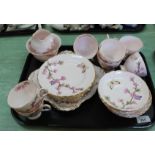 A Tuscan pink ground floral and butterfly part tea set