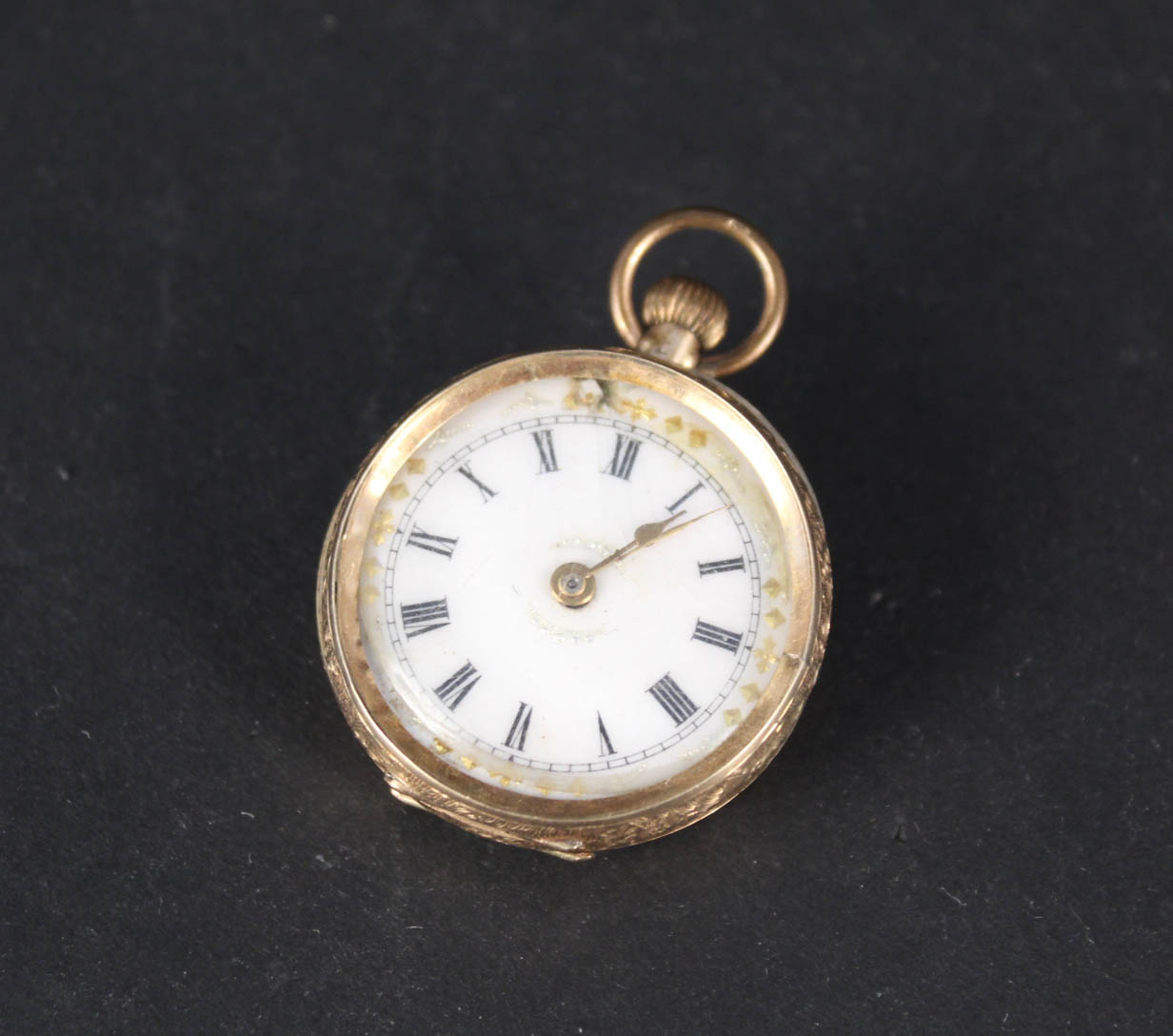 A continental 14ct gold lady's fob watch (as found)