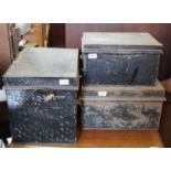 Three assorted metal storage boxes
