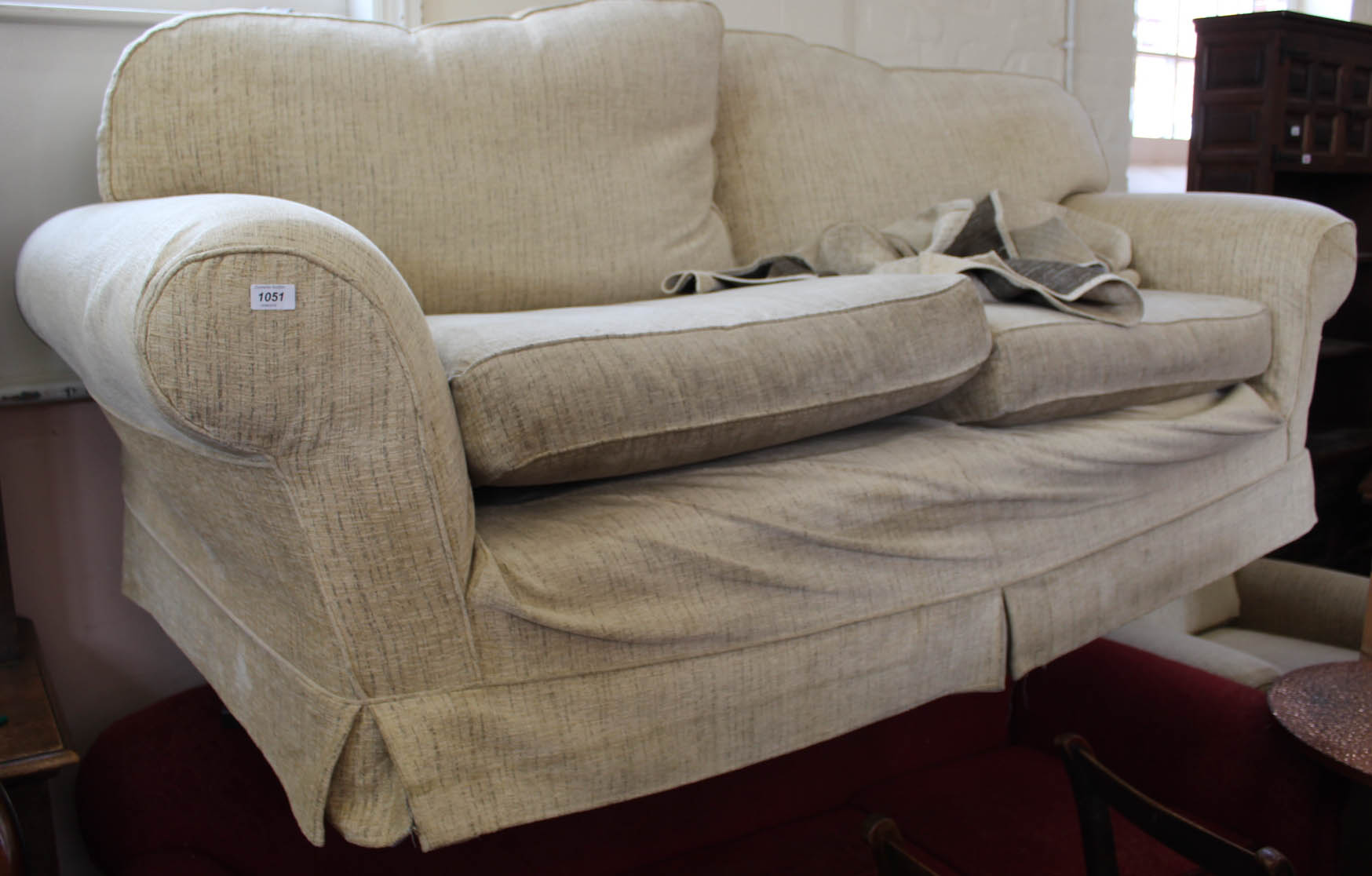 A modern Multiyork three seater sofa with cream upholstery plus a single chair of same design