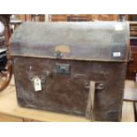 A vintage leather and a canvas domed top travelling trunk with interior tray