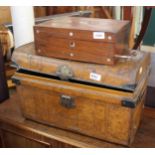 A mahogany inlaid box and a metal storage box