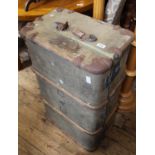 A vintage canvas and wooden travelling trunk marked "E.A.D.