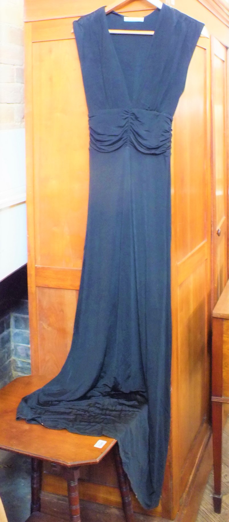A collection of six lady's black evening dresses and a brocade velvet waistcoat - Image 3 of 7