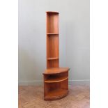 A 1970's Meredew semi-circular shelved corner unit