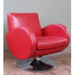 A 1930's inspired red leather and chrome swivel armchair