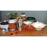 A mixed lot including a Pool pottery pin tray, plastic candle holders, vases,