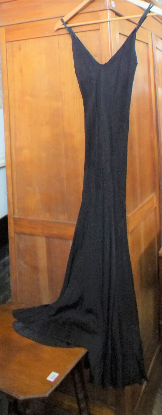 A collection of six lady's black evening dresses and a brocade velvet waistcoat - Image 4 of 7