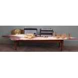 A mixed lot including a coffee table made from a rudder, two Roberts radios, an umbrella,