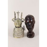 A Yoruba brass bust plus a Nigerian hardwood bust