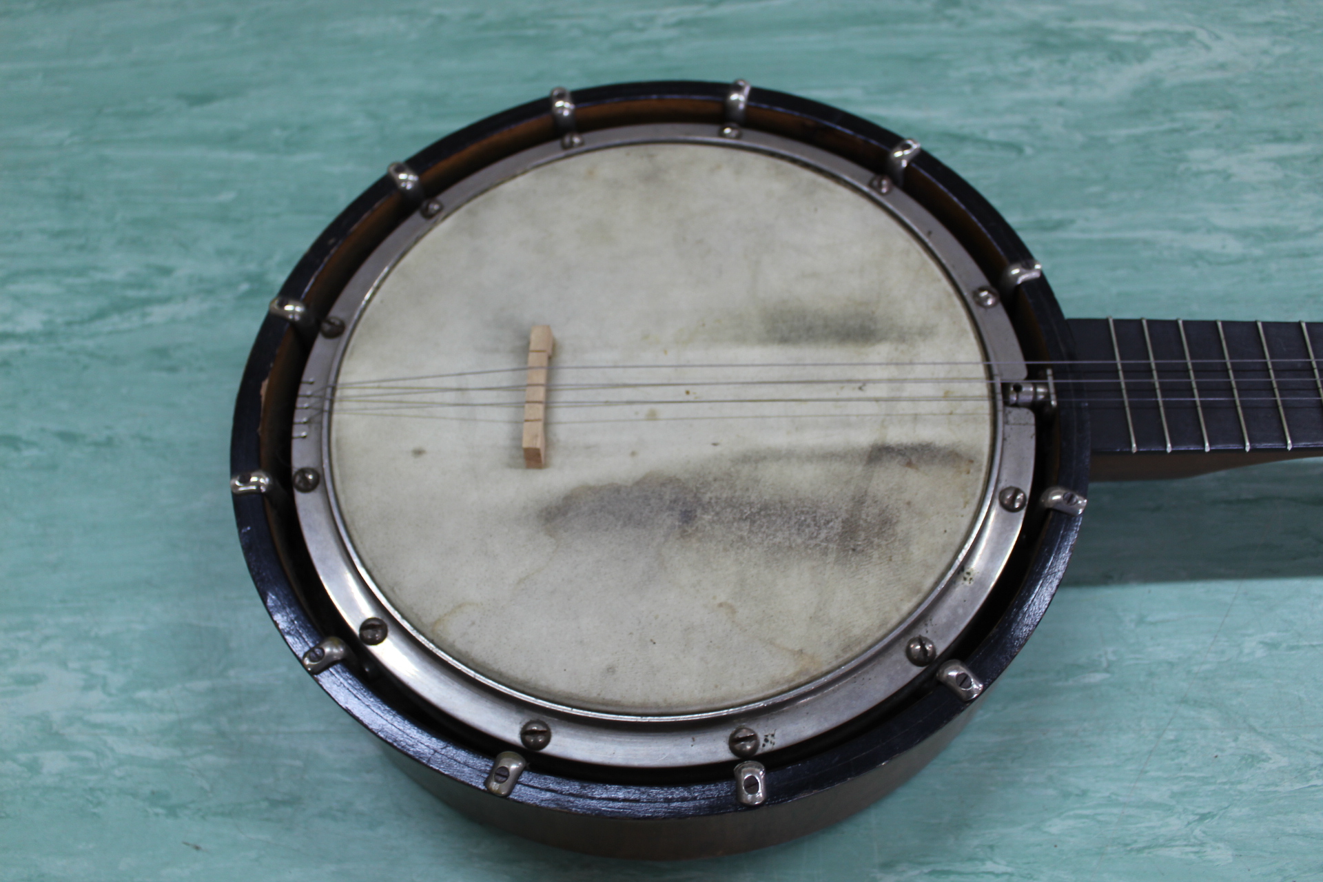 A cased American banjo with poker work decoration - Image 2 of 4