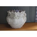 A Belleek floral encrusted jardiniere