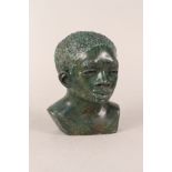 An African green stone bust (signed)