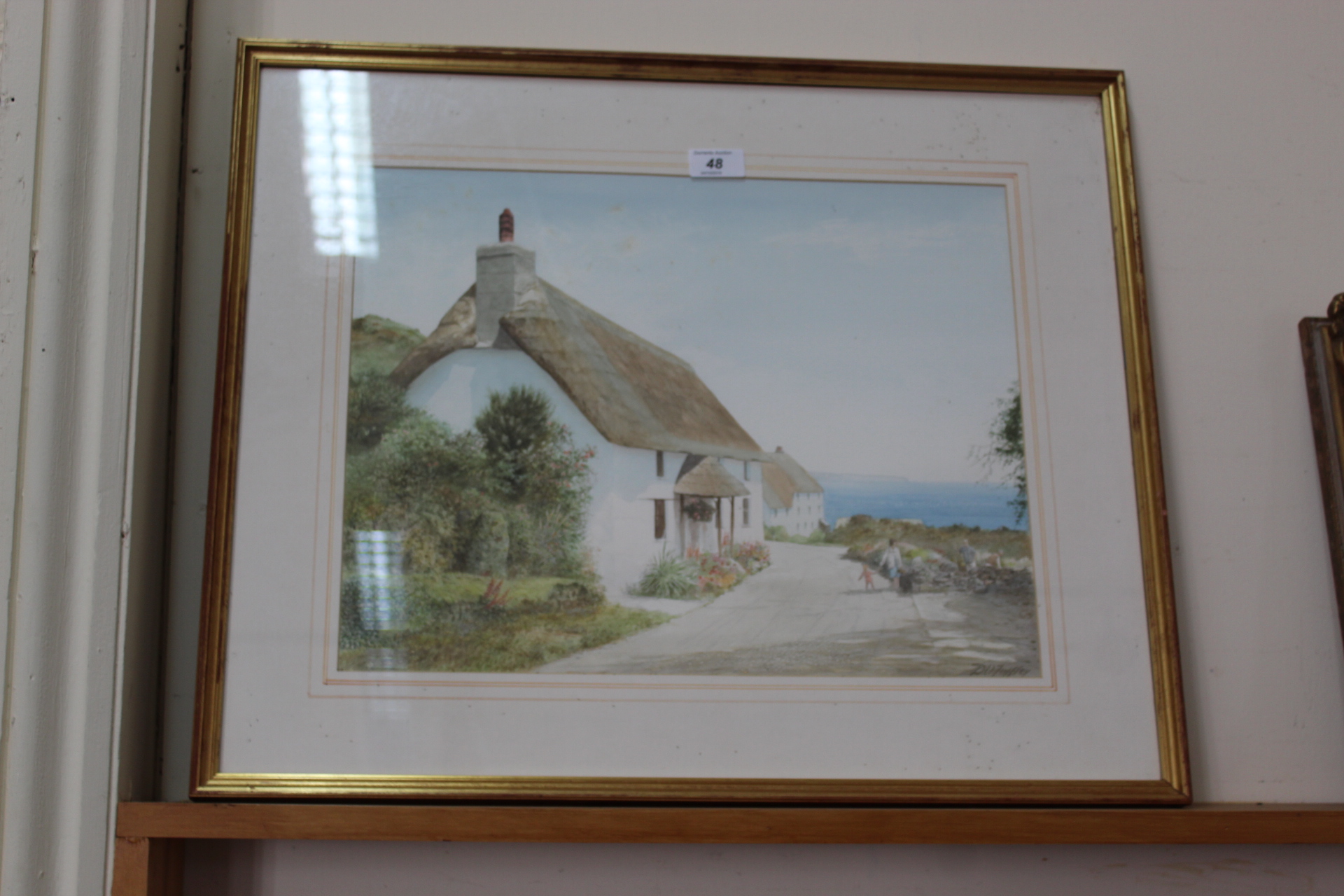 A watercolour by D U Tuffley (1910-1995) Cornish artist, Granny Greens Cottage, St Mawes Cornwall,