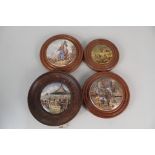 Four framed Victorian pot lids, Wimbledon Rifle Contest 1864, 7 Ages of Man,