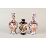 A pair of 19th Century Imari vases plus a Satsuma figure decorated vase