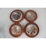 Four framed Victorian pot lids, Fording the Stream, The Picnic,