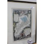 A 19th Century French coloured map, Dept de la Hte Garonne 17" x 11",