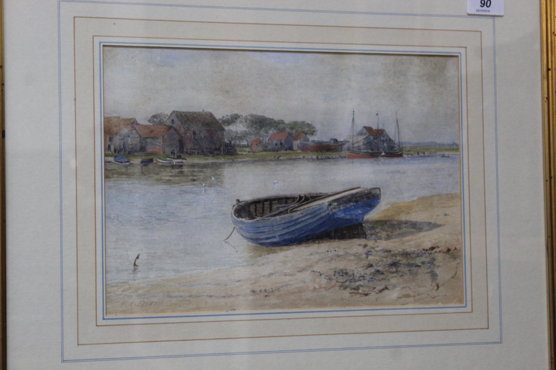 Watercolour of Blackshore Southwold looking towards Walberswick by Frederick Charles Dixey,