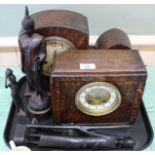 Three oak mantel clocks,