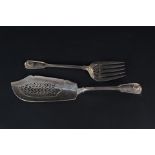 Silver fish servers with shell pattern handle, pierced design to blades,