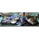 A Murano glass clown plus cut glass and items of silver plate etc (two trays)