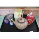 A Royal Doulton Slaters teapot, Goebel plus two other glass paperweights,