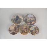 Four unframed Victorian pot lids, The Blue Boy, Bridge and Figures, Ruins with Horsemen,