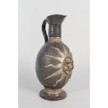 P Hodds stoneware Studio Pottery jug with sunburst motif,