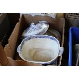 Twelve Victorian blue and white meat plates, a toilet jug, two bowls,