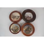 Four framed Victorian pot lids, Hauling in the Trawl, Examining the Nets,