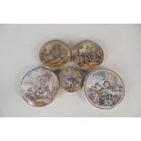 Five unframed Victorian pot lids, Youth and Age, The Village Wedding, Anne Hathaways Residence,