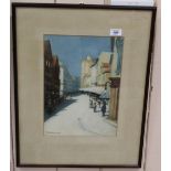 Han Hansen RSW watercolour of a city street scene,