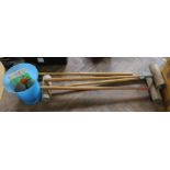 Croquet mallets and balls,