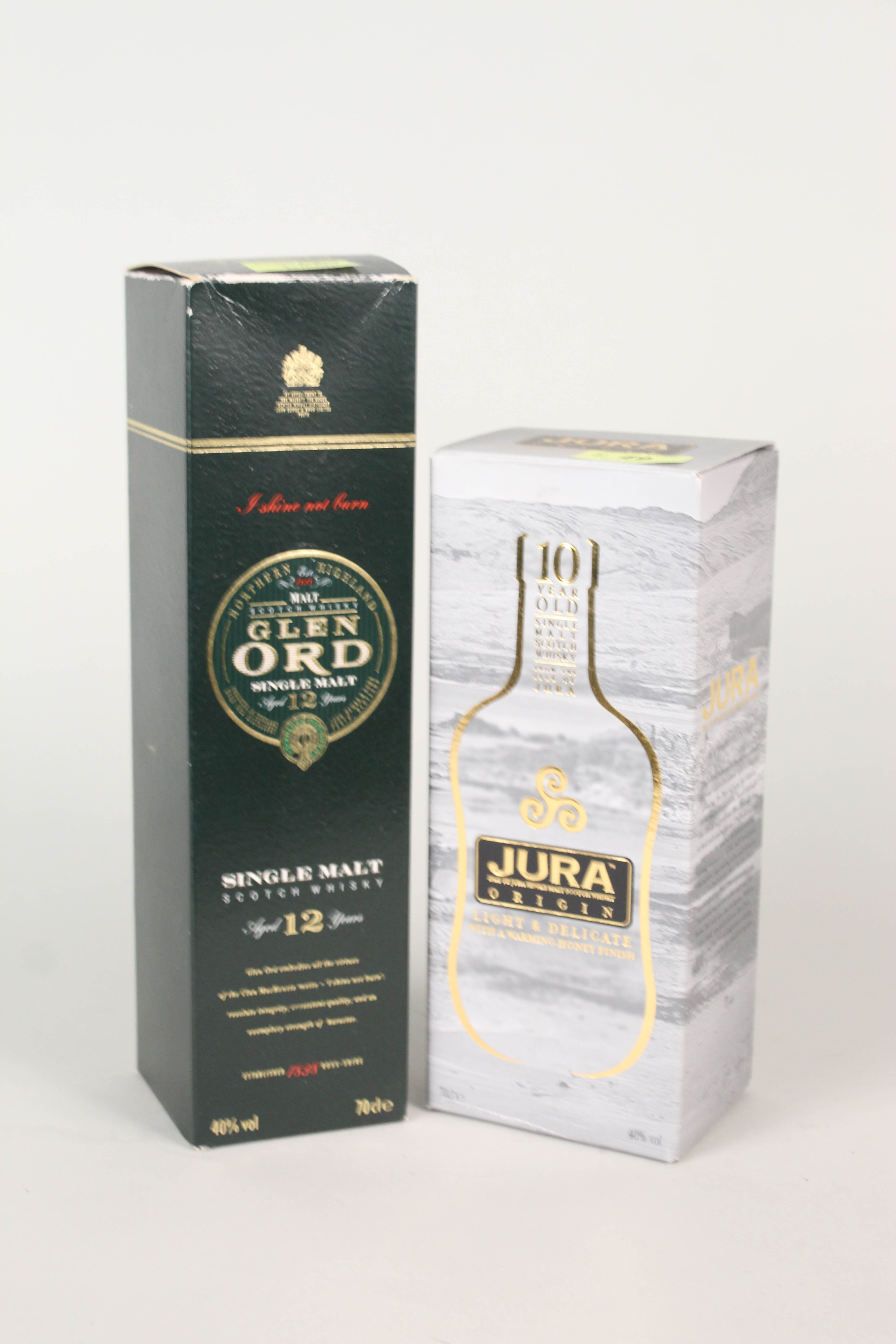 Boxed Jura Diurach 10 year plus Glen Ord 12 year Single Malt Whiskies