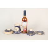 Shelley White horse whisky jug and cigarette accessories plus a bottle of 'Old Tart' French wine