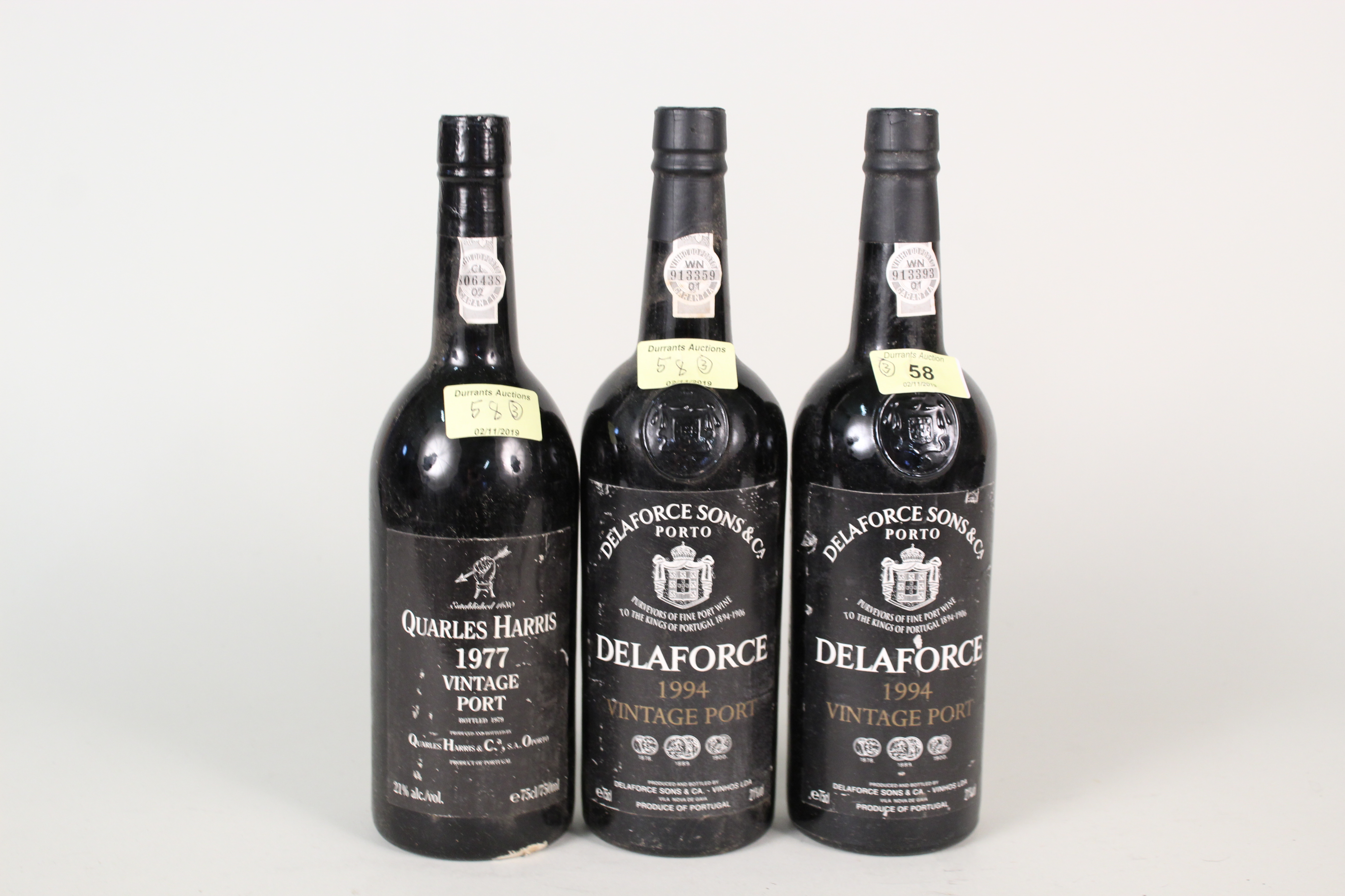 Two bottles of Delaforce Sons & Co 1984 vintage port plus one bottle of Quarles Harris 1977 vintage