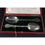 A cased pair of Britannia silver spoons, hallmarked London 1908,