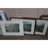 G Wright unframed fox hunting print plus two other pictures by the same hand