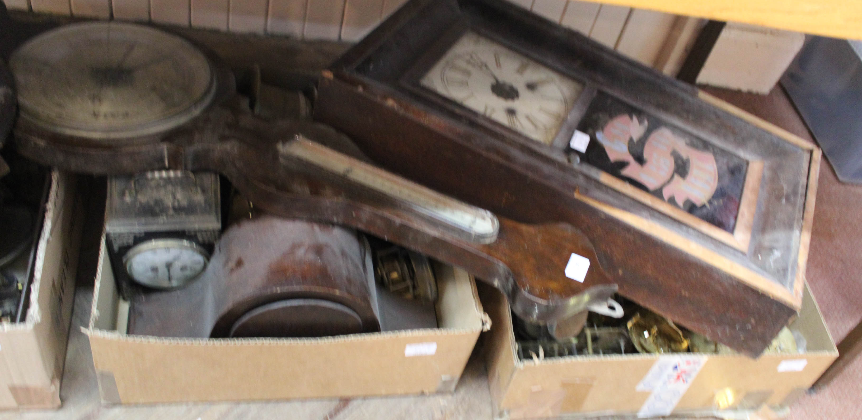 A 19th Century mahogany banjo barometer plus various clocks and movements for restoration (four - Image 2 of 2