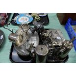 A mixed lot of silver plated items including tea and coffee pots,