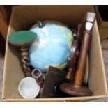 A terrestrial globe, two Victorian boxes,