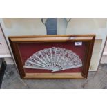 A cased lace fan plus a gallery print