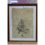 A pen and ink of sail ship 'Maria Assumpta' by Brian Morse,