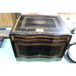 A Regency ebonised and inlaid decanter box with gilt metal fittings plus a burr walnut stationery