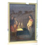 Helen Jones oil on board, copy of Christ before The High Priest by Gerard Van Honthorst,