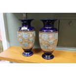 A pair of Royal Doulton Slaters blue ground floral vases,