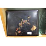 A Japanese black lacquer floral and bird decorated box,
