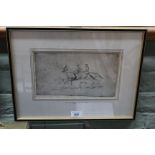 Sir Alfred Munnings etching of two racehorses with jockeys,