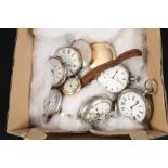 Three silver pocket watches, three white metal cased pocket watches one marked Elgin Nat Watch Co,